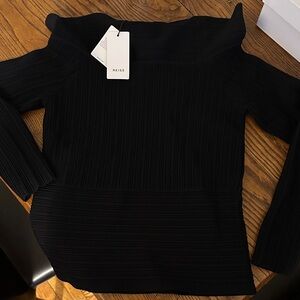 Reiss Black off the shoulder ribbed Knit Top
